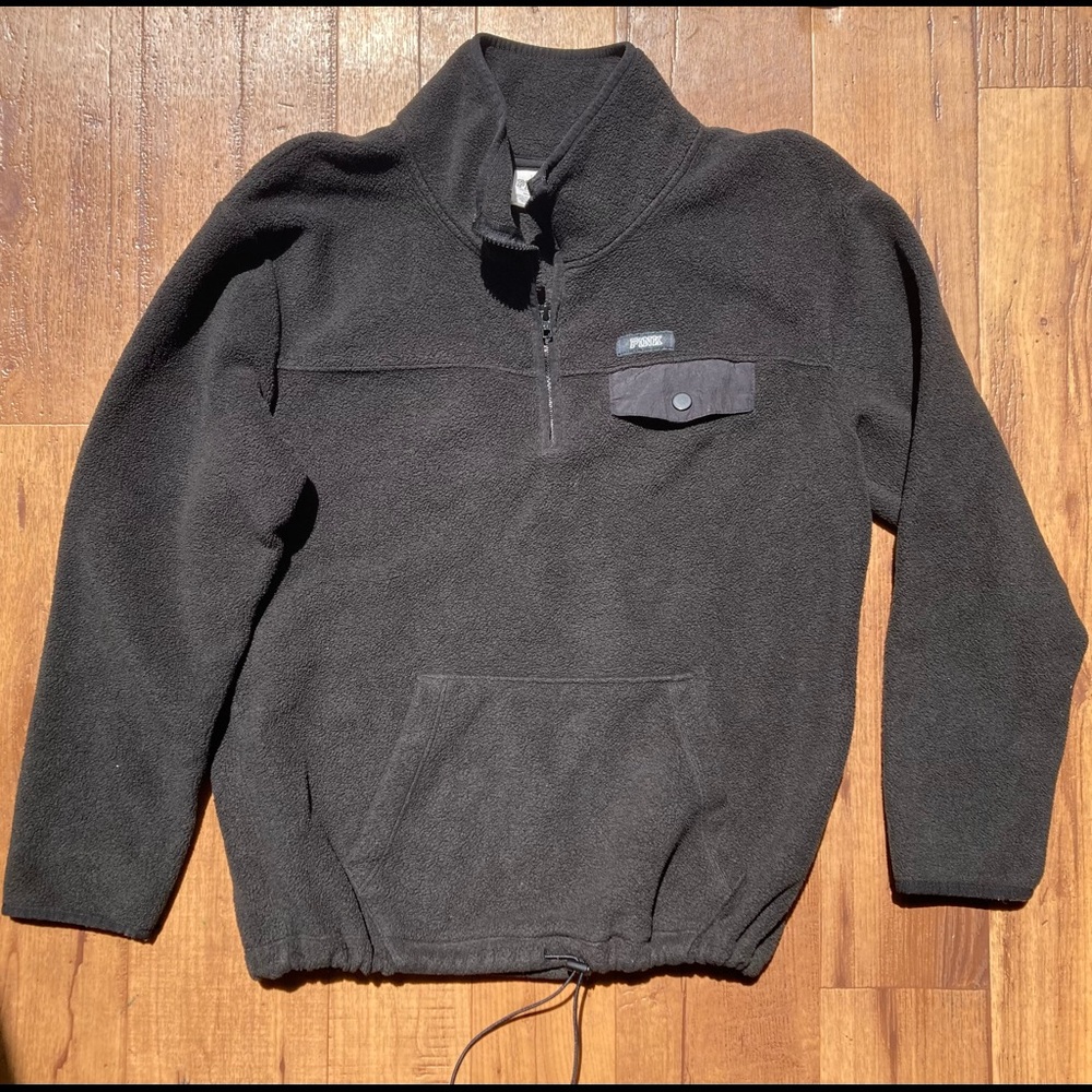 PINK VARSITY HALF ZIP Pullover Sweater Black with Tie and Pocket